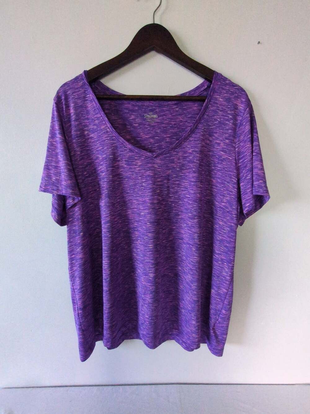 Spalding Women's Purple Space Dye Speed-Dri V-Neck Workout T-Shirt 2X